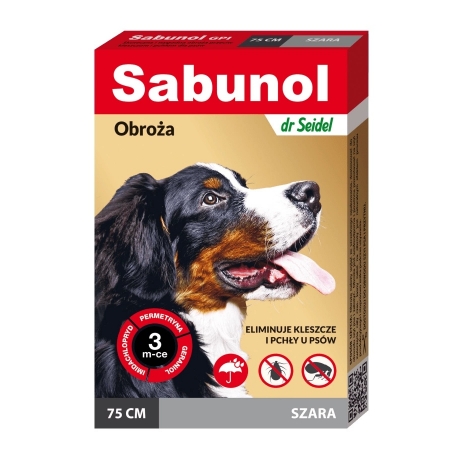 SABUNOL PLUS - obroża ozdobna biobójcza dla psa 75cm szara